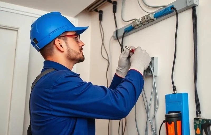 Électricien CHEKELEC installant des câbles électriques sur un chantier à Paris